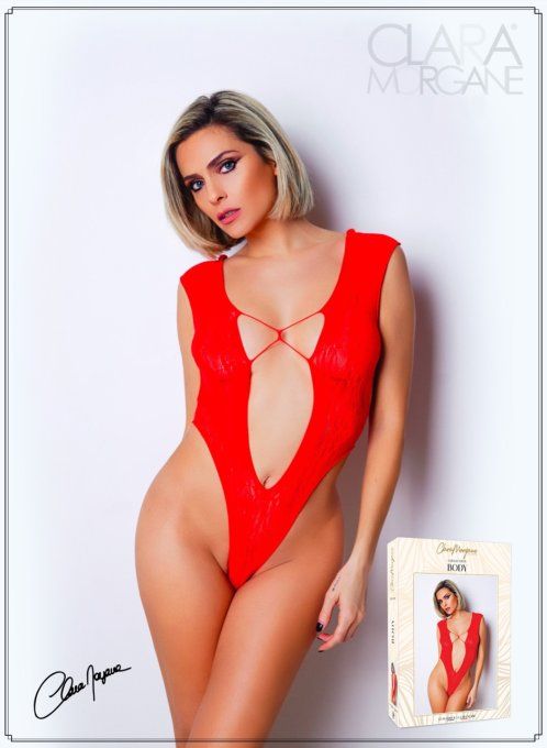 Body string rouge résille motif dentelle