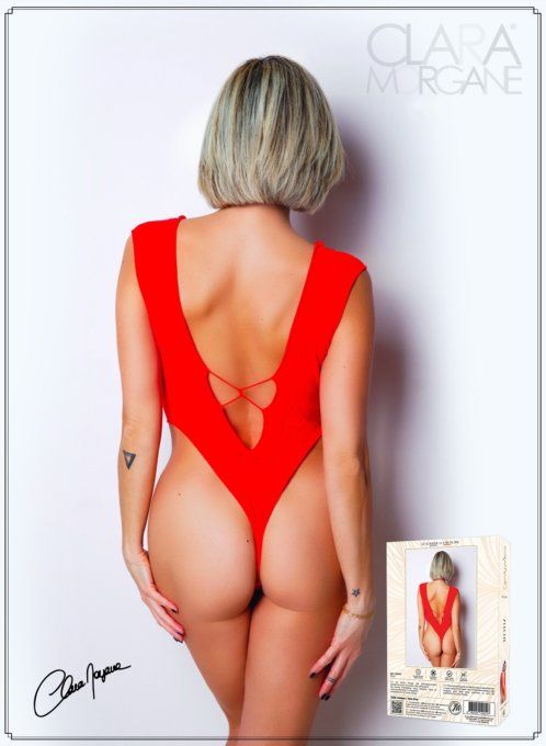 Body string rouge résille motif dentelle