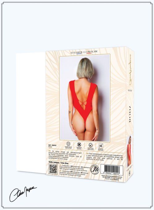 Body string rouge résille motif dentelle