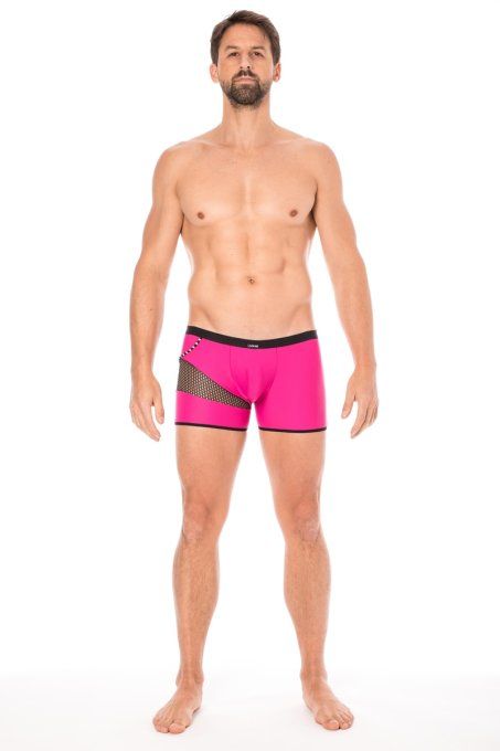 Boxer fushia résille noire design coté